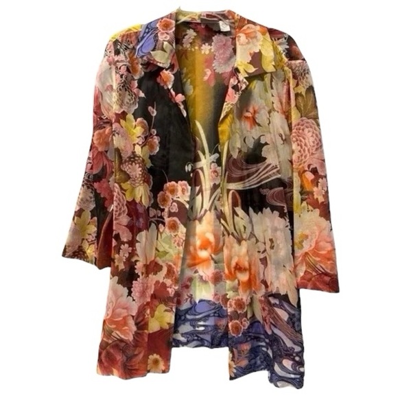Chico's Multi-Color Size 1 Floral 100% Sheer Silk Open Jacket NWOT - Picture 2 of 5